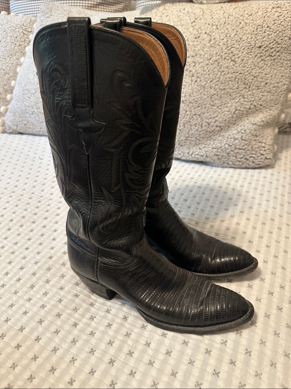 Lucchese Black Leather Western Cowboy Boots